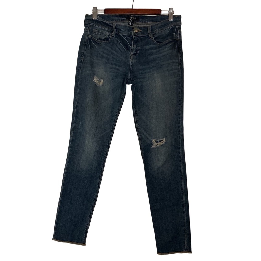 FOREVER 21‎ Women's Blue Denim Skinny Jeans Distressed Ripped Size 27